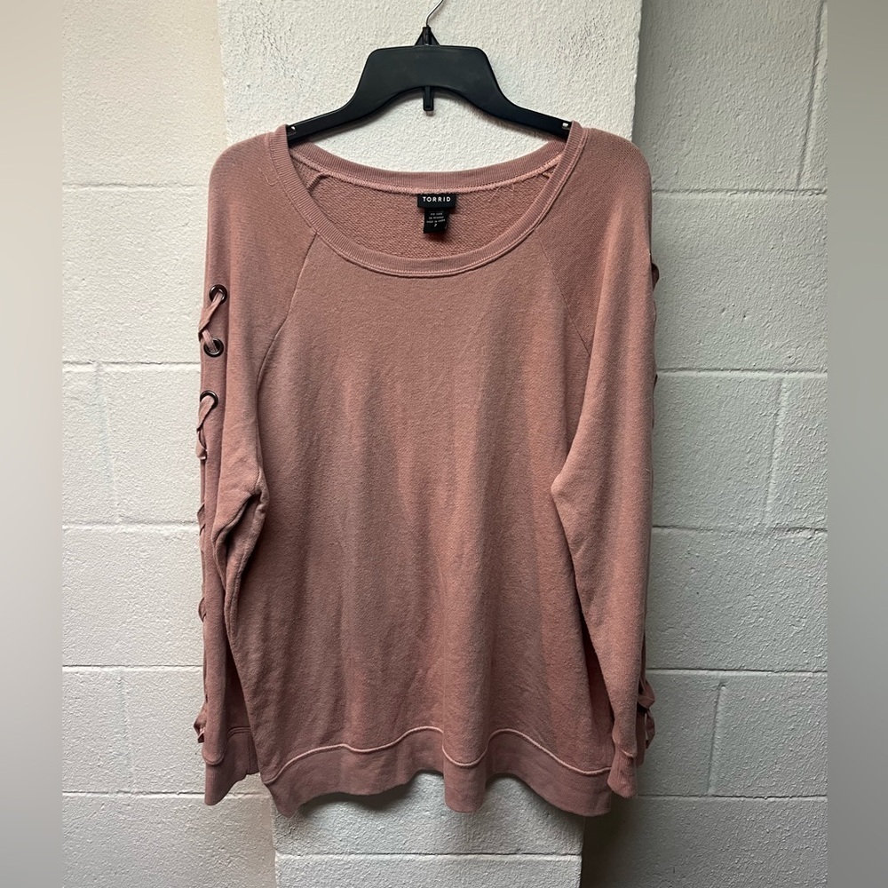 Torrid Mauve Sweatshirt with Button Sleeve Detail. Size 2